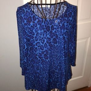 Susan graver L liquid leopard sparkle blue top